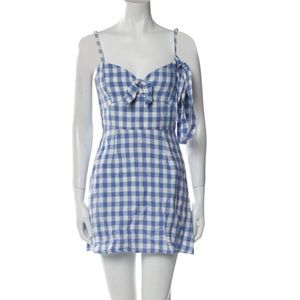 Reformation Linen Blue Plaid Mini Dress